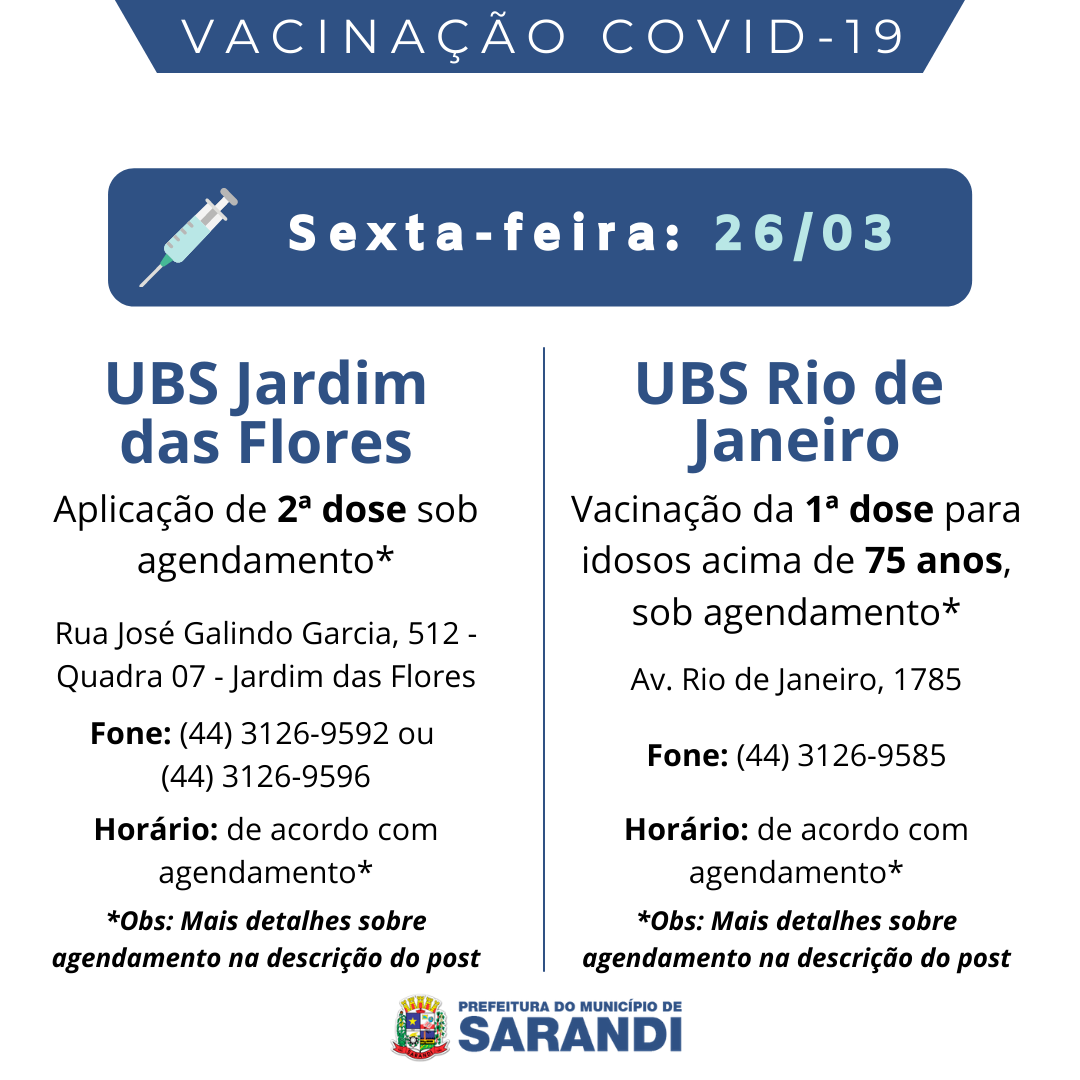 Cronograma de Vacinação contra Covid-19 - 26/03/2021